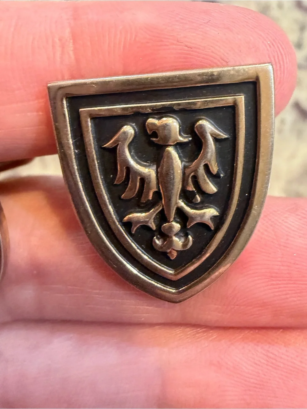 Vintage Swank Silver Tone Shield Shaped Cuff Links with Heraldic Eagle Emblem